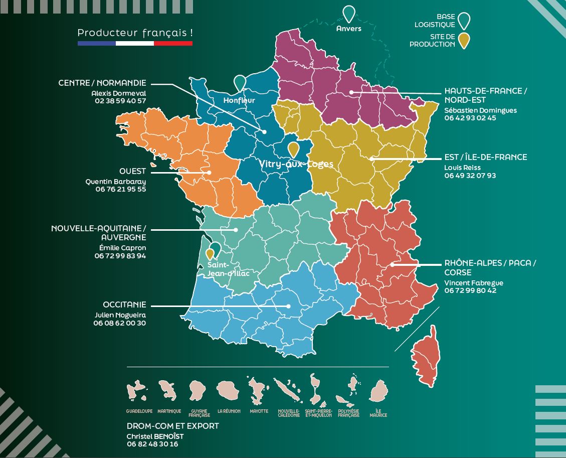Carte de France - coordonnées des commerciaux